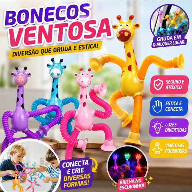 Kit 15 Girafas Estica e Gruda Pop It Tubo Sensorial Com Luz Brinquedo Infantil Lembrancinha