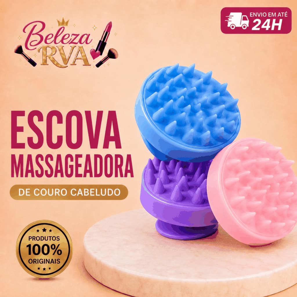Escova Massageadora Couro Cabeludo Silicone Limpeza Profunda Shampoo Anti Oleosidade