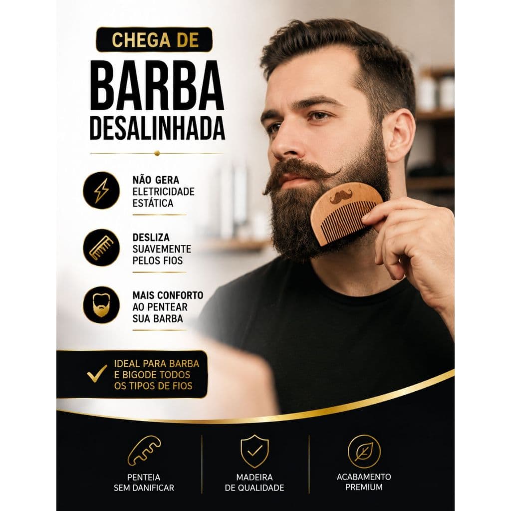 Pente De Madeira Premium Marco Boni Para Barba E Bigode Antiestático Natural Portátil Masculino