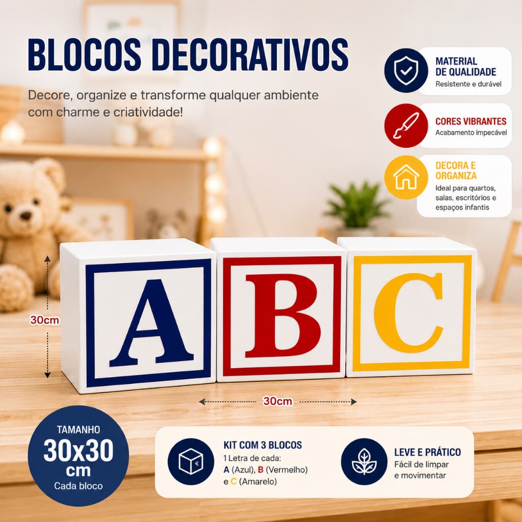 Cubo mdf/Cubo com a letras abc / Decoração de Festa / Decoração Revelação MDF 30CM / Chá de Bebê