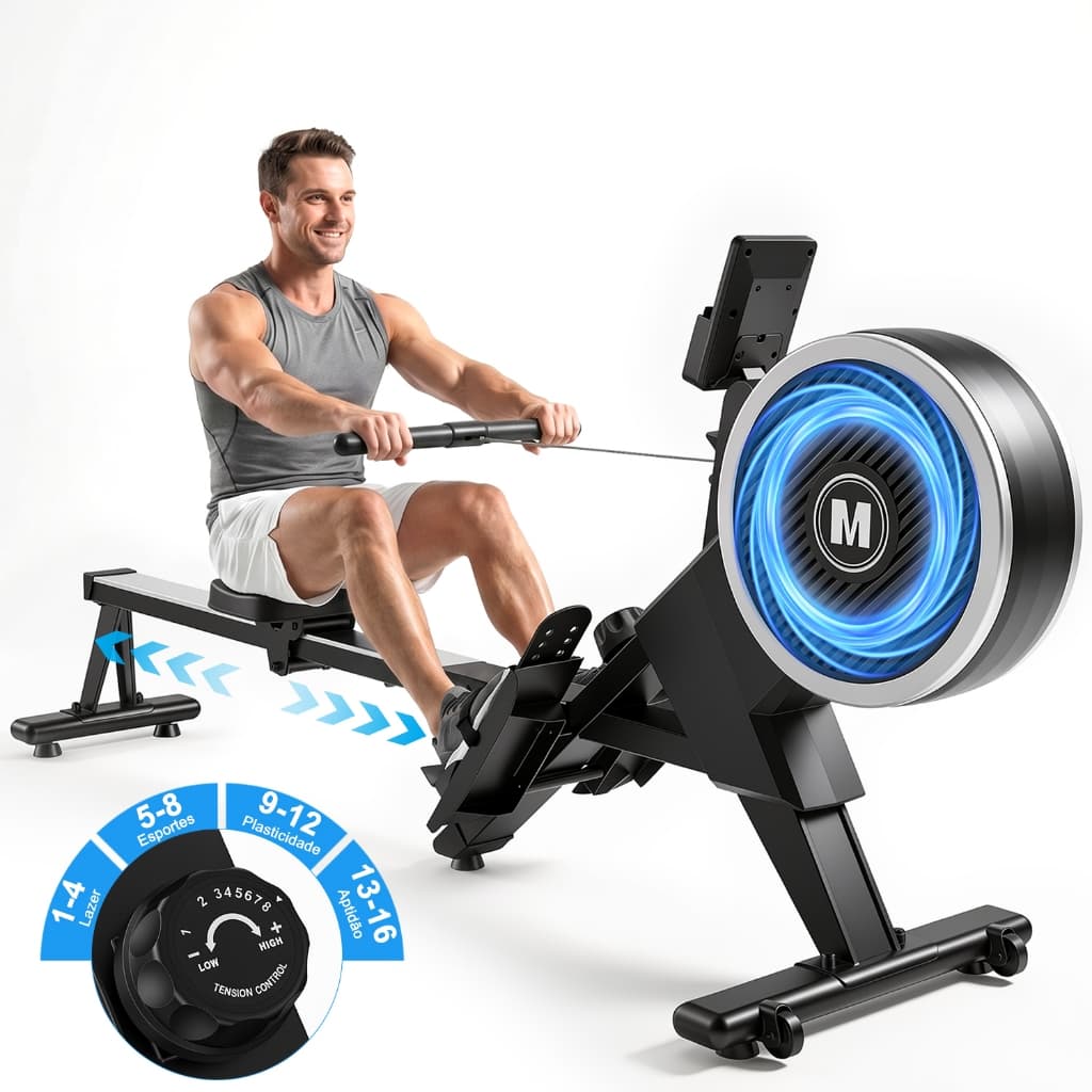 Remo Ergométrico Dual Magnético e Ajuste de Ar 16 Níveis Ultra Silencioso Dobrável Resiste 120Kg