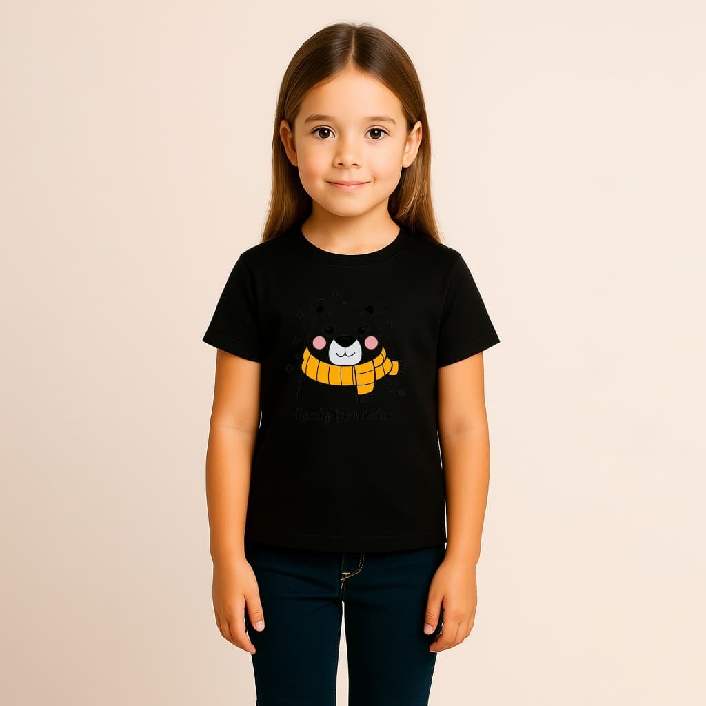 CAMISETA INFANTIL MENINA ALGODÃO URSO FOFO CACHECOL INVERNO