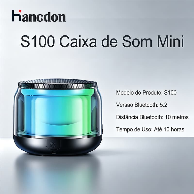 Hancdon Mini Caixa Bluetooth 5.2 – Caixinha de Som Graves Potentes Luz LED Portátil Sem Fio