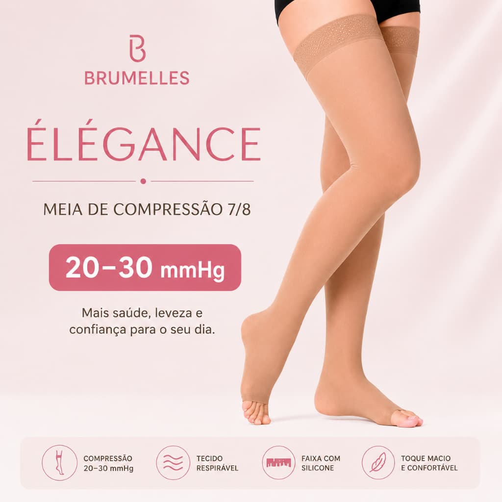 Meia Compressão 7/8 (20-30mmHg) Bege Ponteira Aberta Elástica para Varizes Circulação Unissex - OMG! Skintech