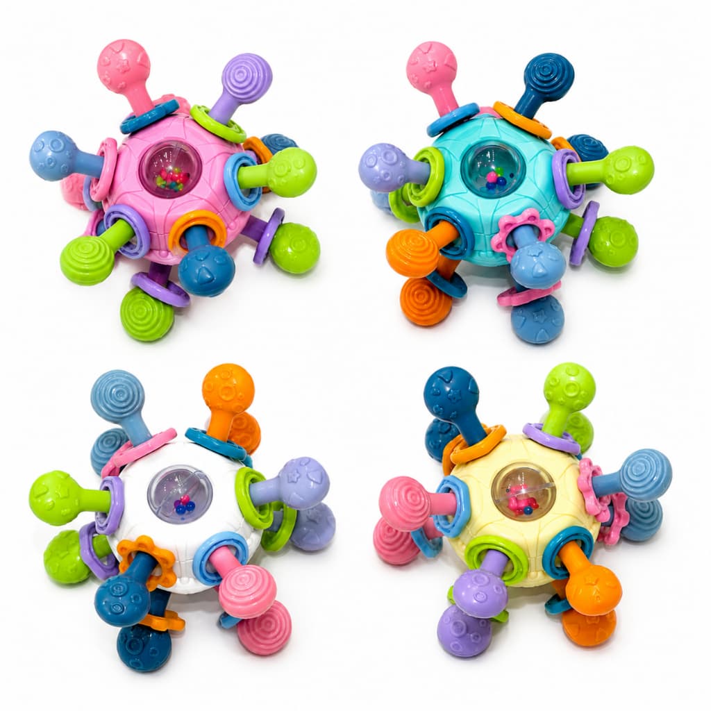 Brinquedo Chocalho Mordedor Bebê Bola Sensorial Colorida Silicone Menino Menina Massageadoras Infantil