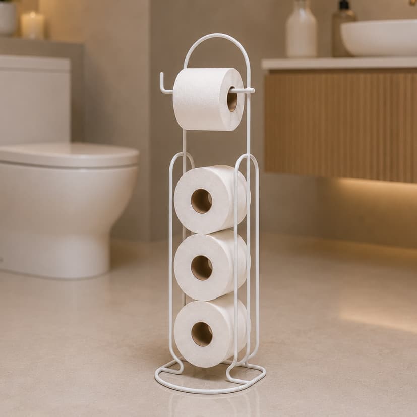 Suporte Porta Papel Higiênico Chão Preto Reforçado Banheiro Porta Papel Lavabo Grande Reforçado Branco Dourado