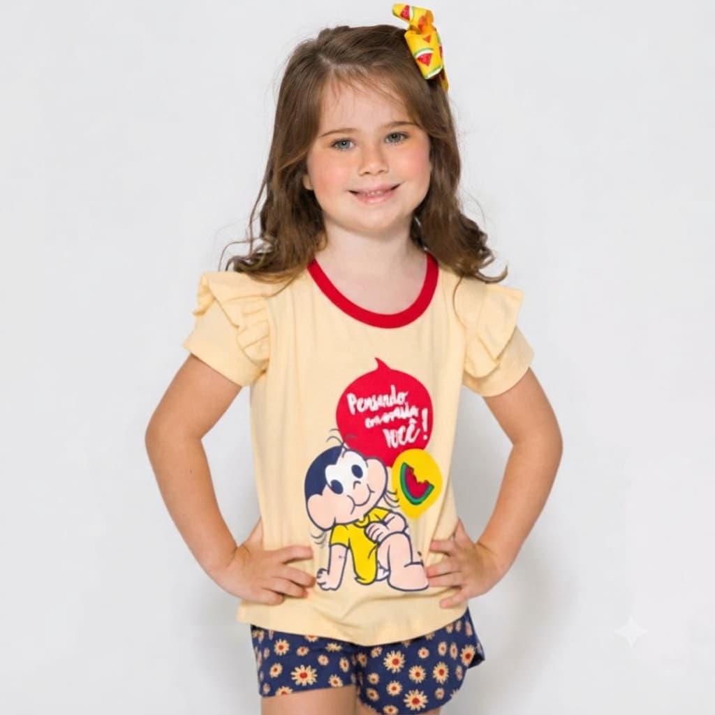 Pijama Manga Curta Infantil Juvenil Feminino Turma da Mônica Magali
