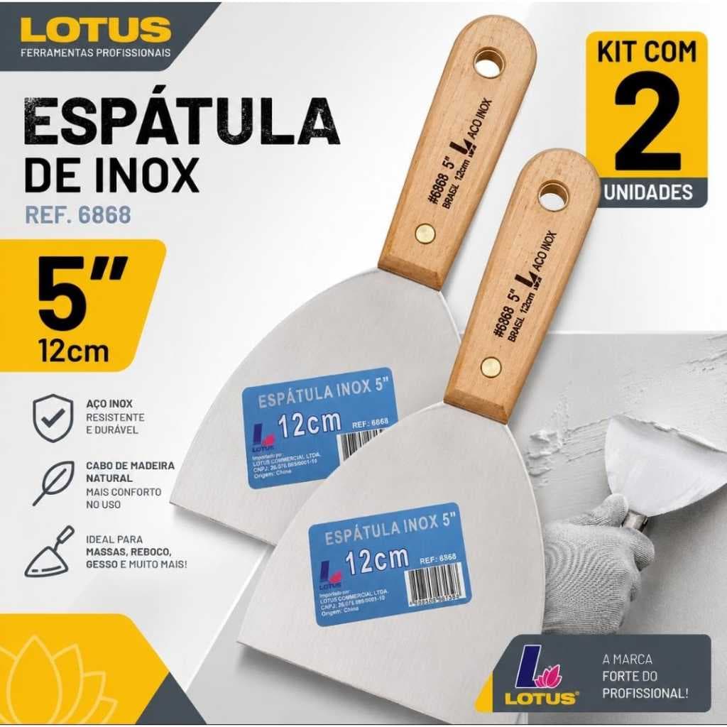 KIT 2 ESPÁTULAS AÇO CROMADO 5" COM CABO DE MADEIRA | 6868