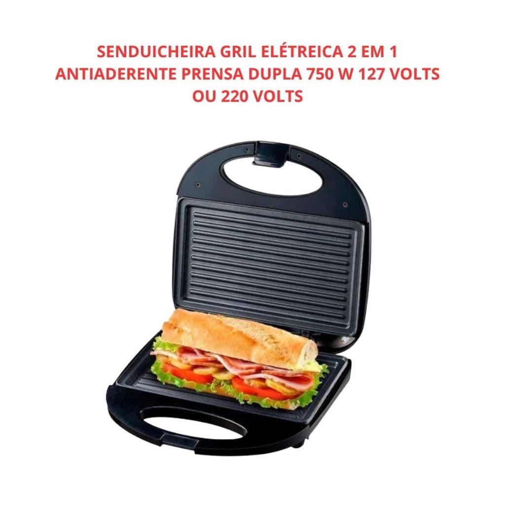 Sanduicheira Grill Multiuso 2 Em 1 Potente 750W 127V Antiaderente prensa de lanches Rápidos Praticos