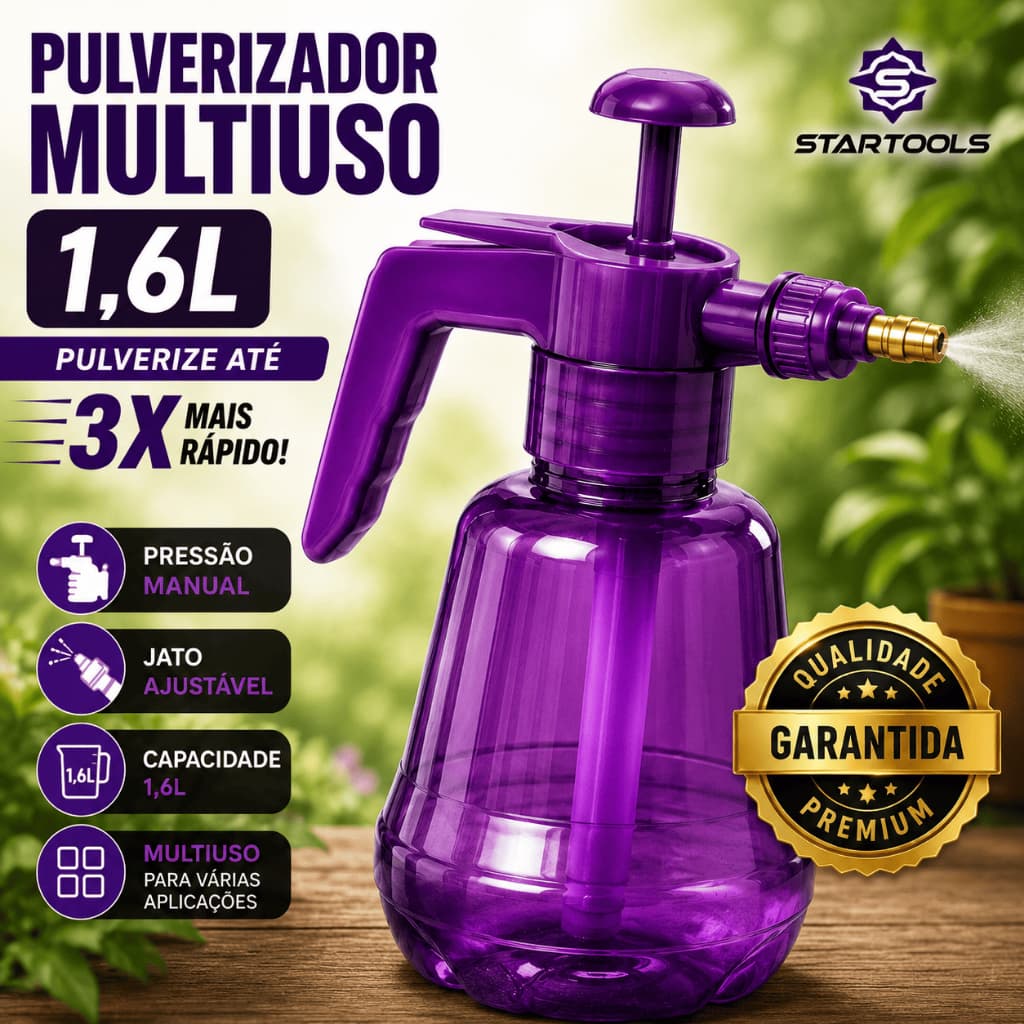 Pulverizador Manual Multiuso 1,6L Premium Jato Ajustável para Plantas Jardim Carro e Limpeza
