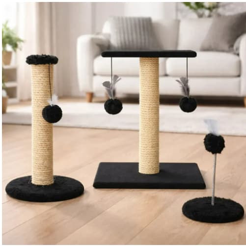 Arranhador Para Gatos Kit Três Itens Brinquedos Mola Poste