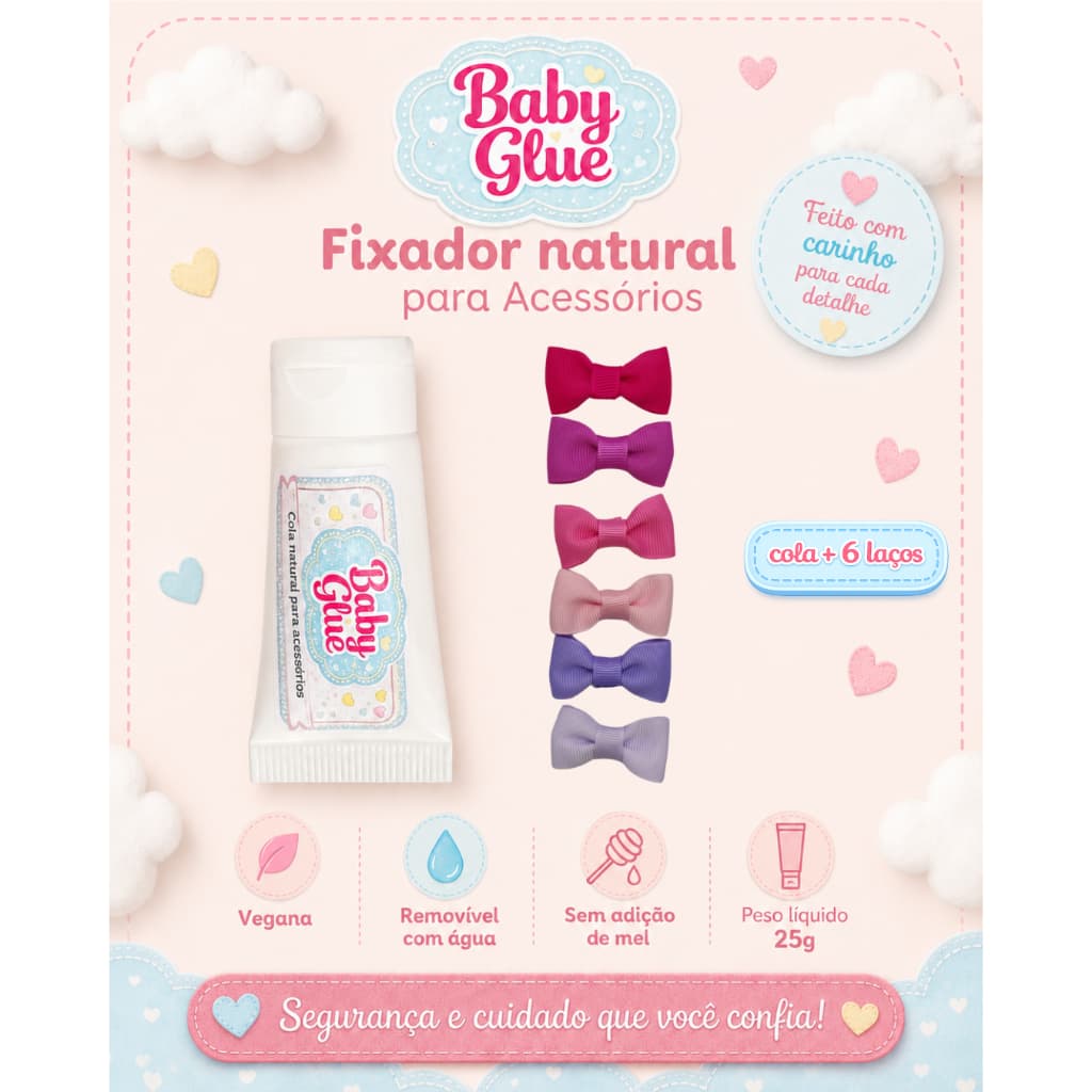 Kit Baby Glue Cola para Laço de Bebê + 6 Laços Sortidos para RN Menina, Recém-Nascida e Bebê Sem Cabelo