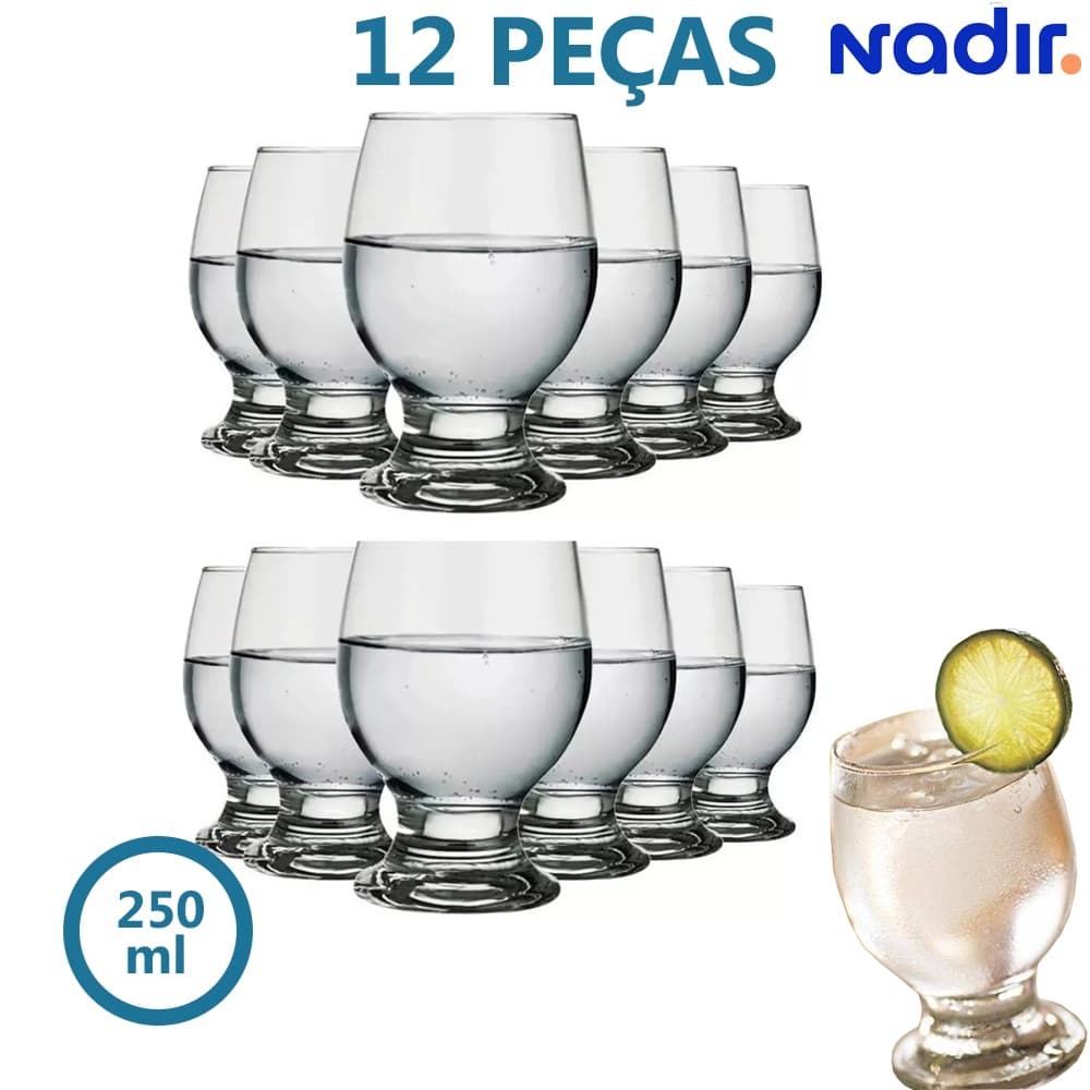 Kit Jogo 12 Taças Paulista Água 250ml Água Vinho Vidro Copo Refrigerante Bar Drink Restaurante - Nadir Figueiredo