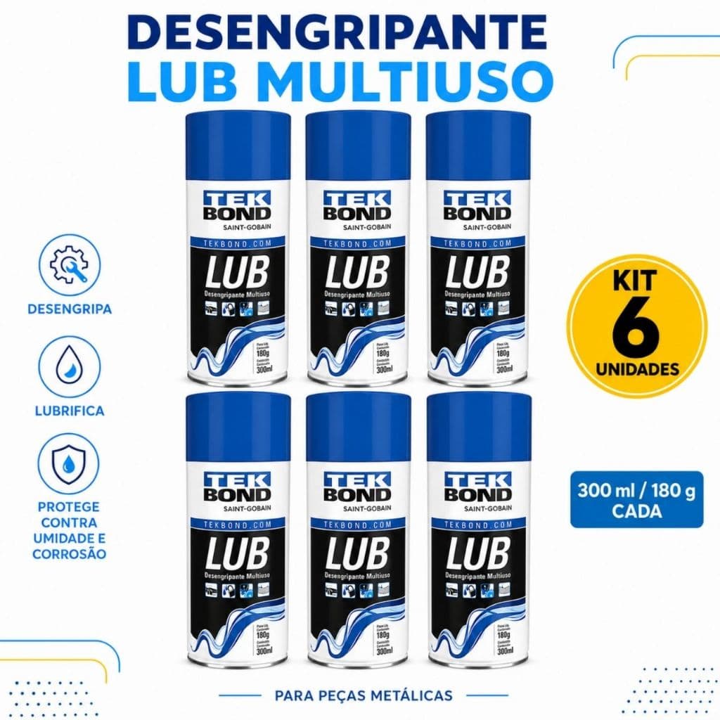 Kit 6 Desengripante Óleo Tekbond Lubrificante Spray 300ml/180g