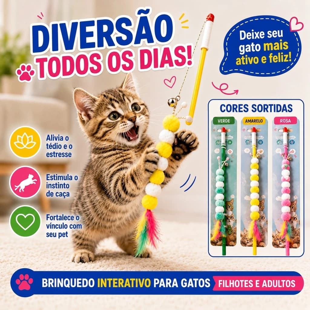 Vara Para Gato Com Lagarta Vara de Pesca de Brinquedo para Estímulo Animais Estimação Cor Sortidas