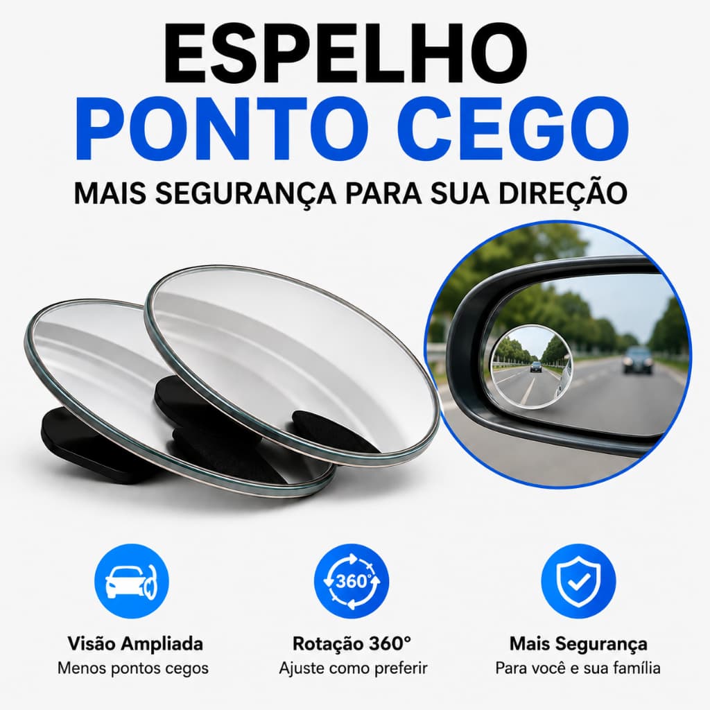 1 Par de Espelho Retrovisor Carro Moto Convexo Fixo ou Móvel Auxiliar Externo Para Pontos Cegos 5cm Universal ZEM