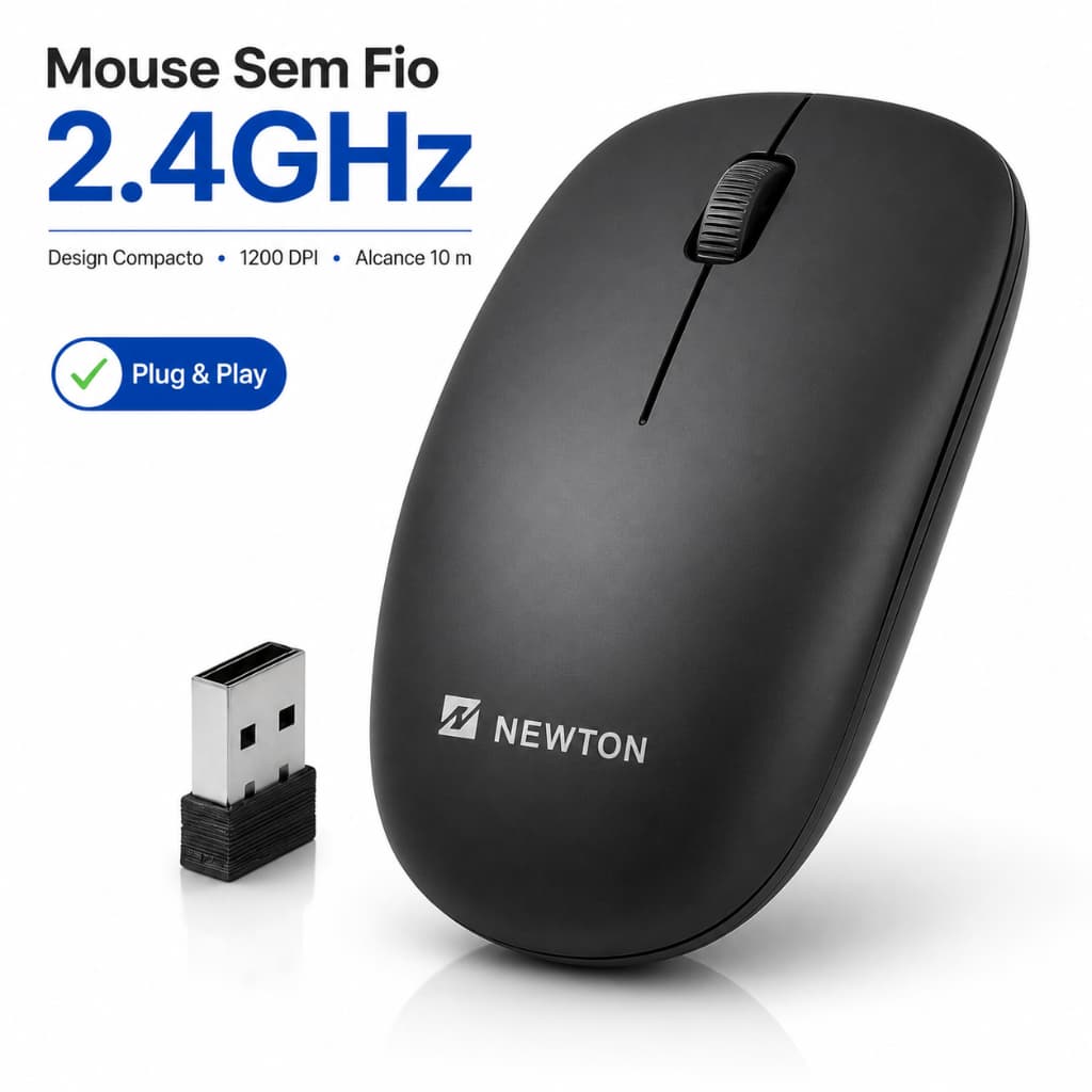 Mouse Sem Fio Newton 2.4GHz 1200 DPI USB Plug & Play