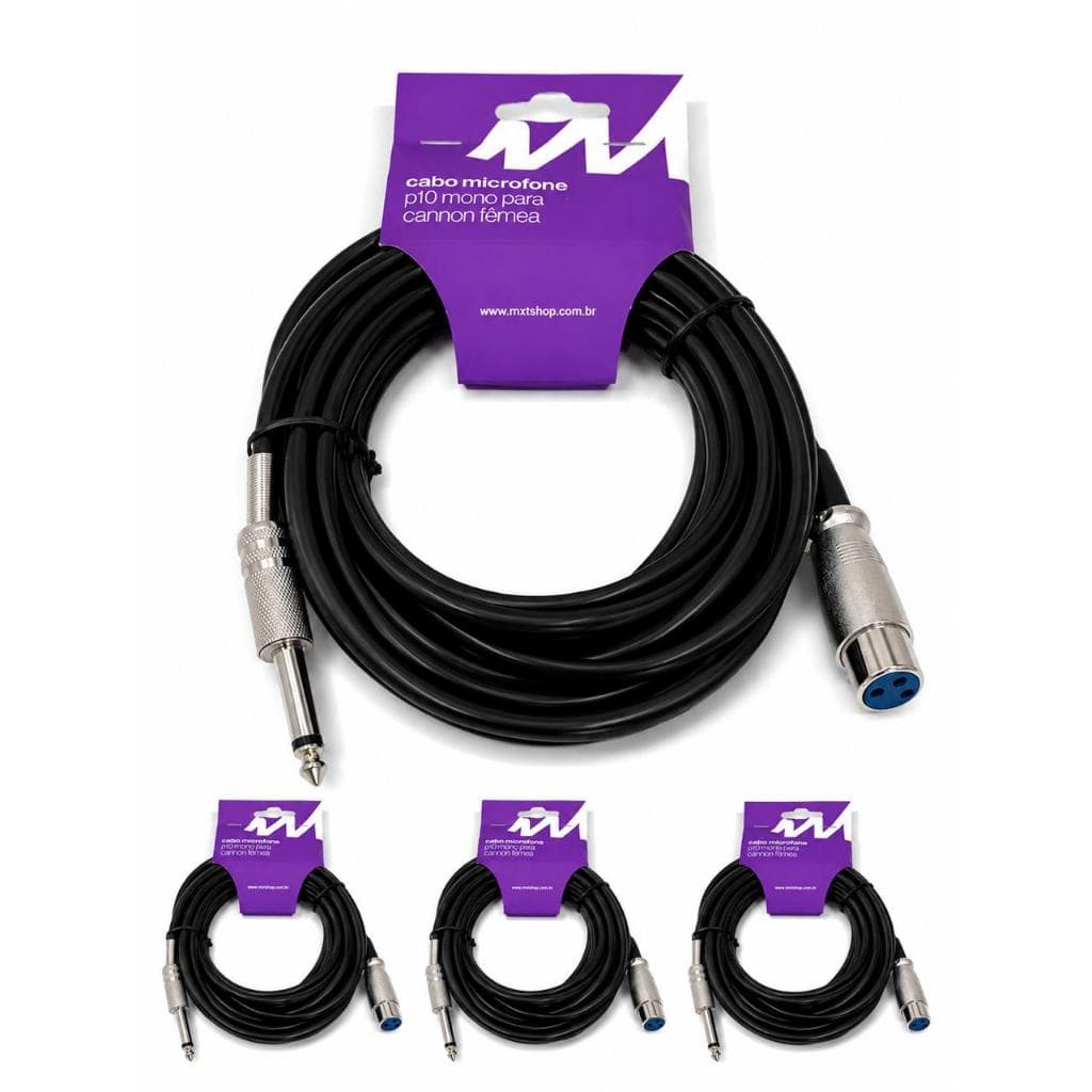 4 cabos para microfone xlr p10 canon 5 metros profissional