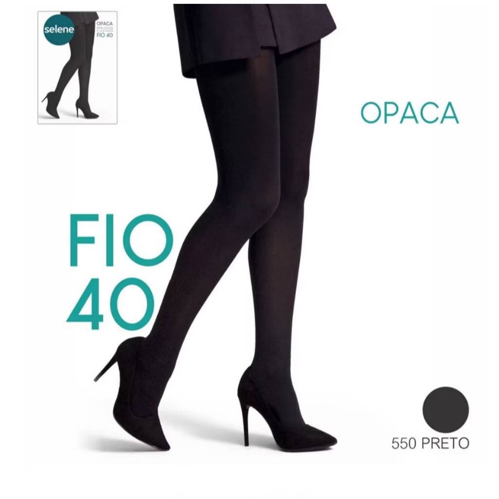 Meia Calça Selene fio 40 Preta Opaca Elastano Super Confortável