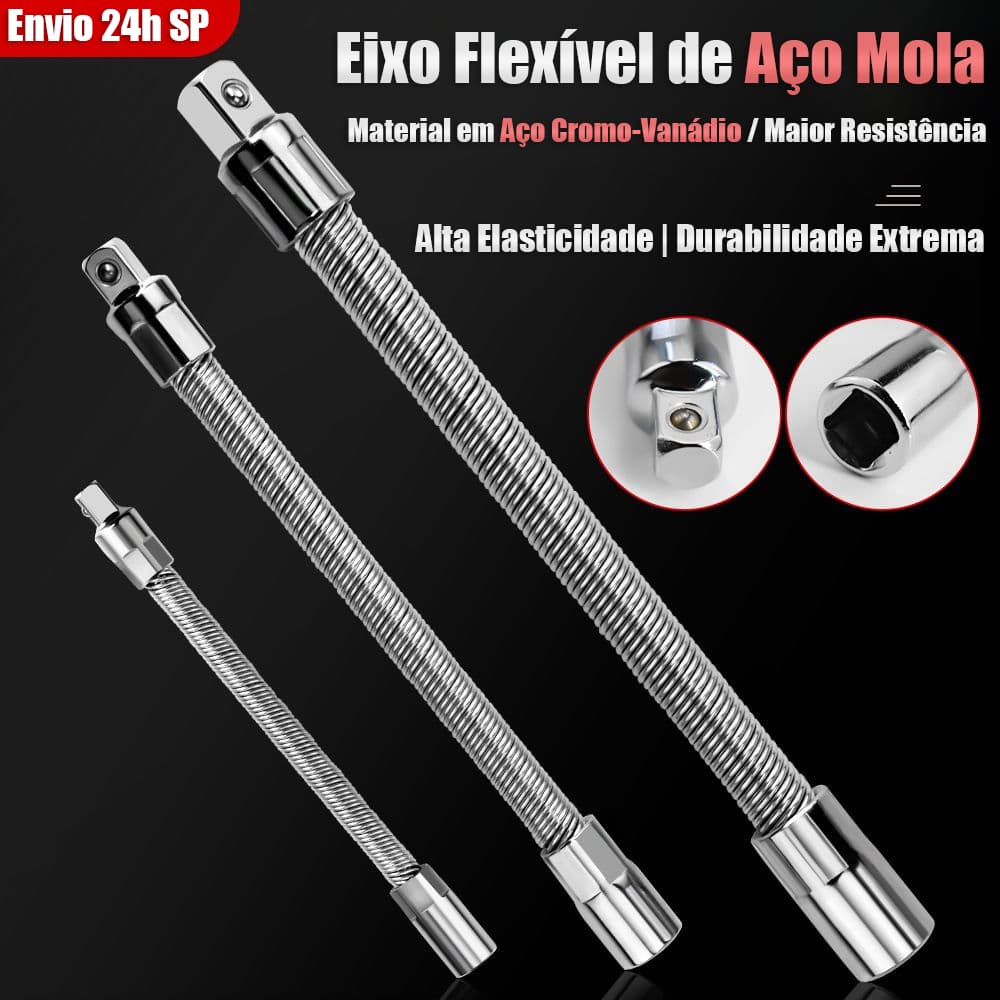 Haste Extensão Flexível Longa Soquete 1/4 3/8 1/2 Adaptador Chave Catraca Aço Mola