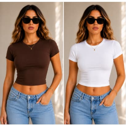 Blusa Feminina Baby Tee Justinha Gola Redonda Tecido Premium Fit