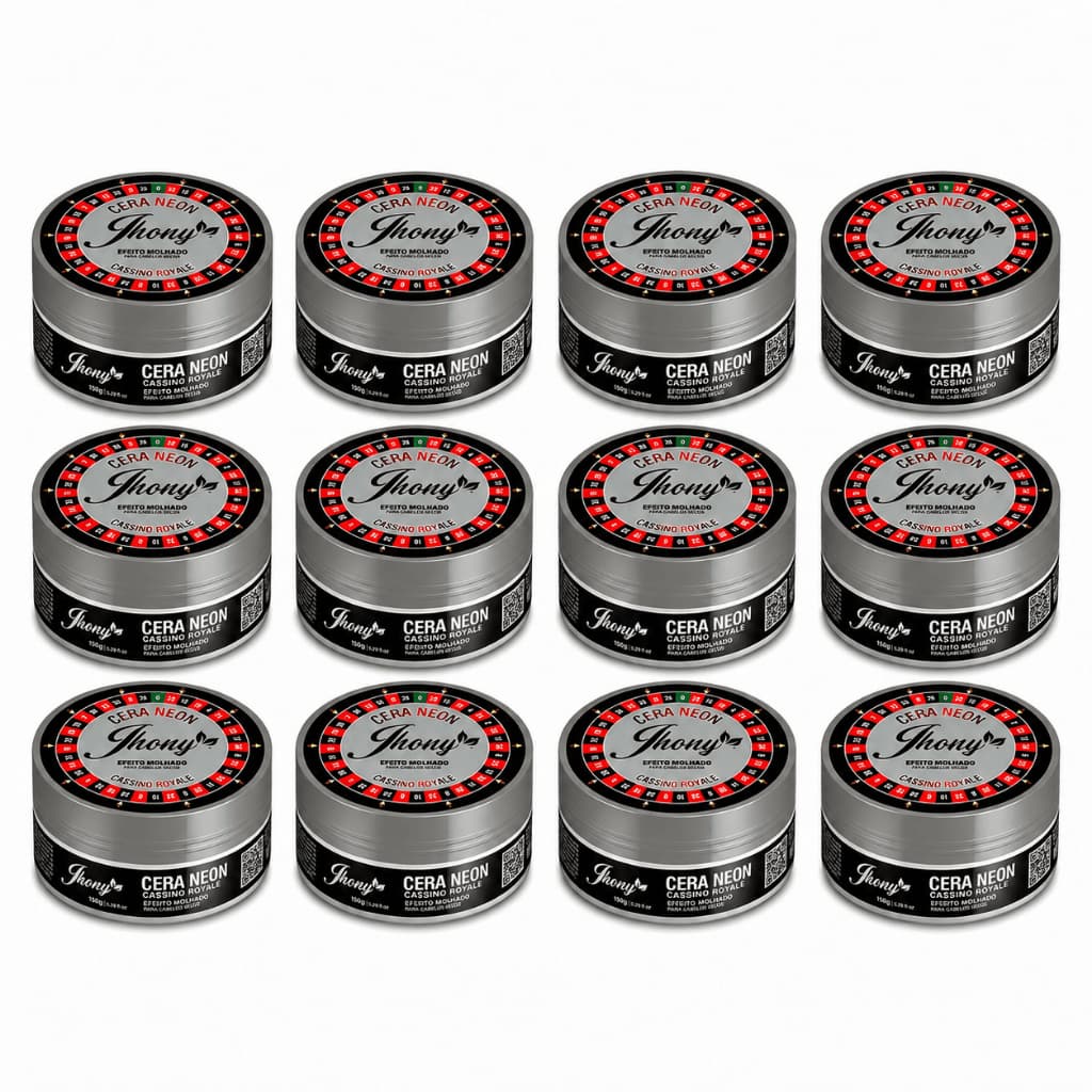 Pasta Modeladora Efeito Molhado Neon Cassino Royale Jhony Barber Kit 12 Unidades 12x150g