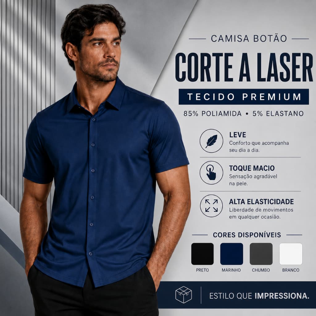 Camisa social masculina manga curta botão Slim fit tecido Premium lisa elastano não amassa