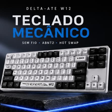 Teclado Mecânico Gamer Delta ATE W12 RGB Wireless Bluetooth USB-C ABNT2 Hot Swap