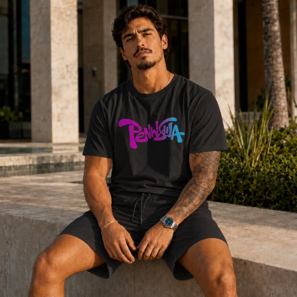 Conjunto Masculino Camiseta e Bermuda Península Estampado Branco Esportivo Casual Verão Manga Curta com Bolsos