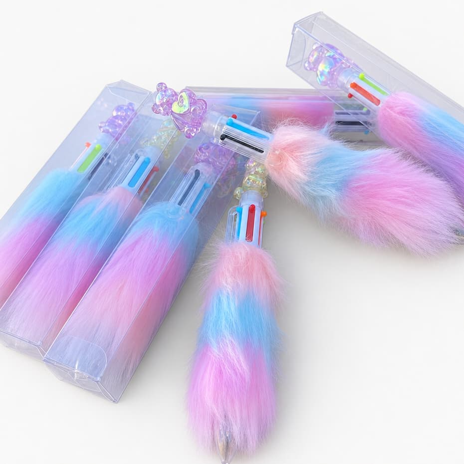 Kit 7 Canetas Pelúcia  De Ursinho  Com 6 Cores - Canetas Coloridas 6 em 1