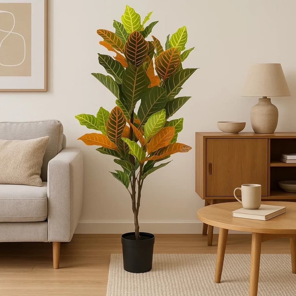 Planta Artificial Croton Árvore Decoração Sala Com 1.20m, Plantas Artificiais Para Decoração.