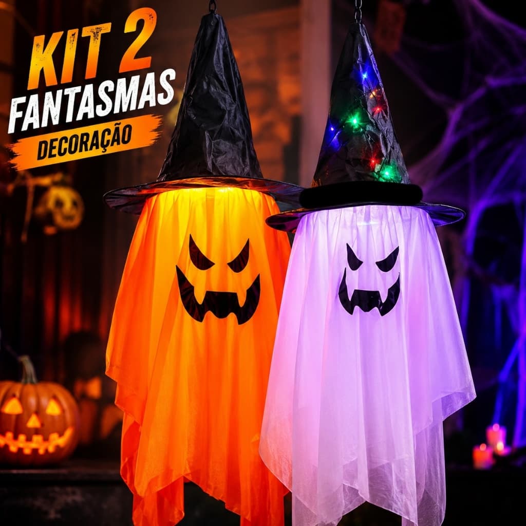 Fantasmas Halloween Decoração Pendurar LED Dia das Bruxa Enfeite Festa Casa Porta