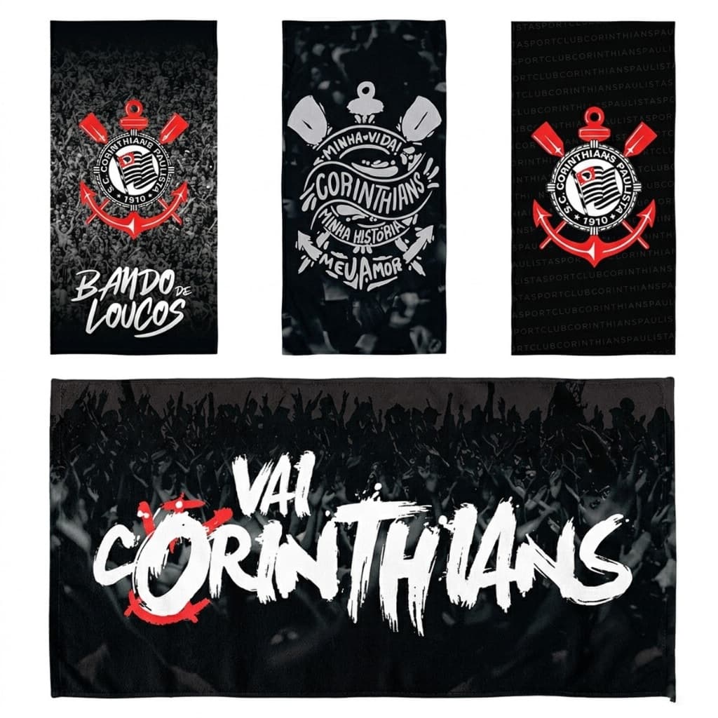 Kit 4 Toalhas de Praia Corinthians Oficial Licenciado Bene Casa – Praia e Piscina | Estampas Exclusivas