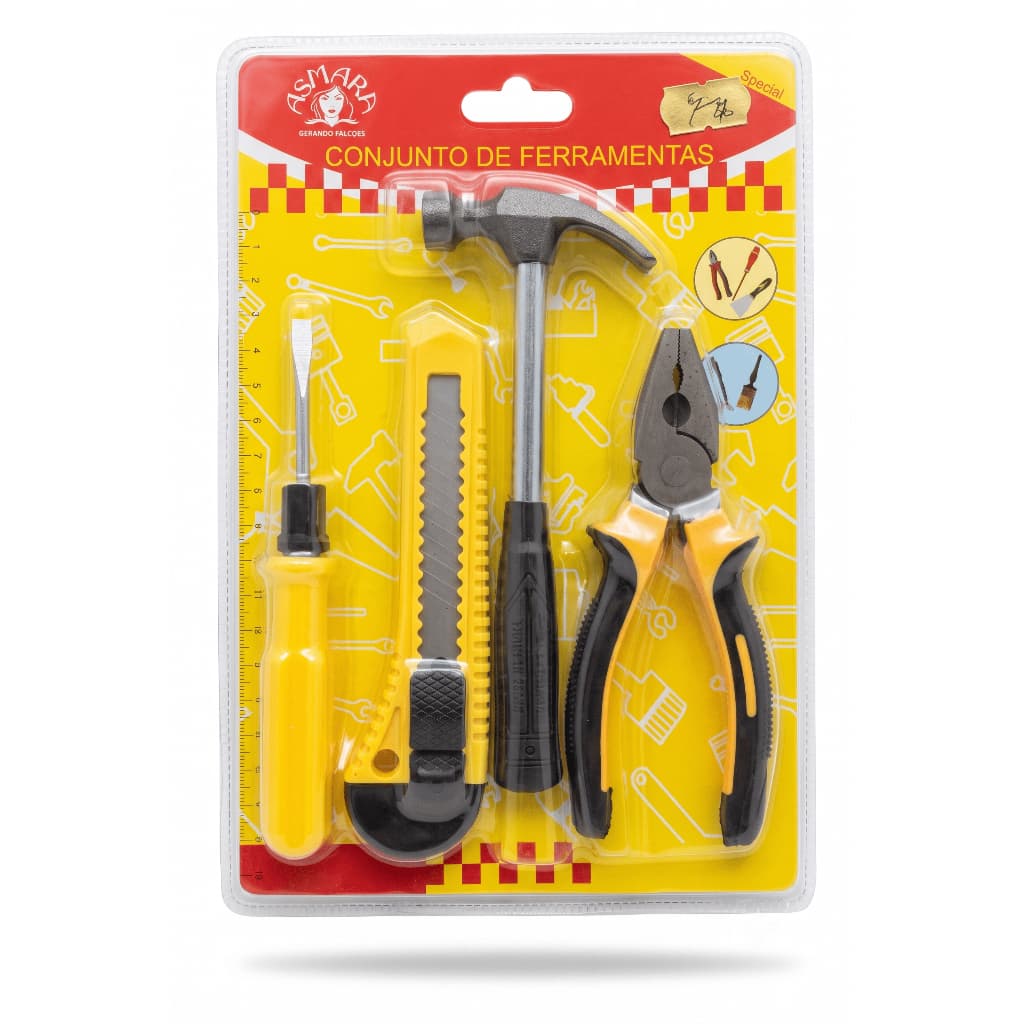 Kit Ferramentas 4 Peças Martelo Alicate Estilete Chave 2 Em 1
