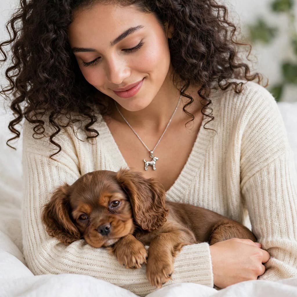 Colar pingente cachorro Corrente Veneziana 45cm pingente  2cm Prata 925, coleira com 6 zircônias