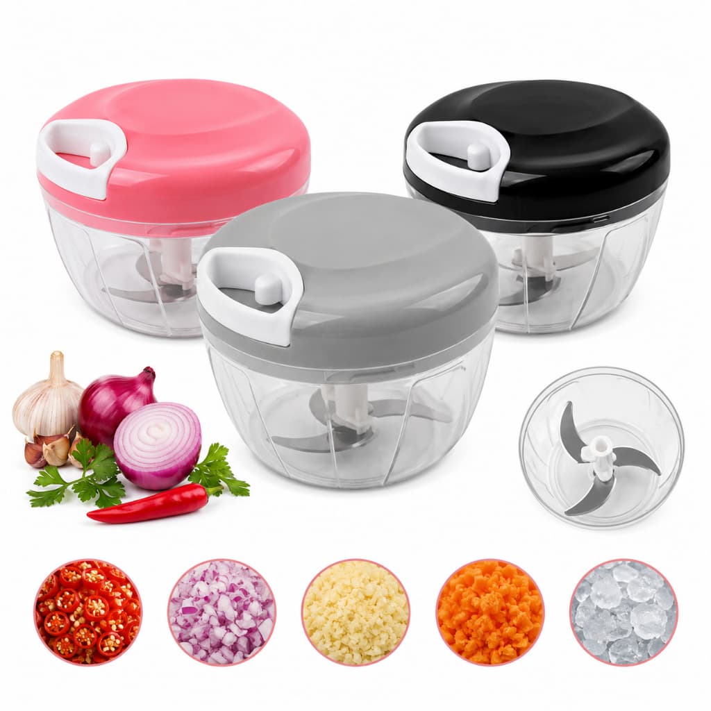 Processador Triturador Manual 500ml 3 Lâminas Mini Processador de Alimentos com Cordinha Cores Sortidas
