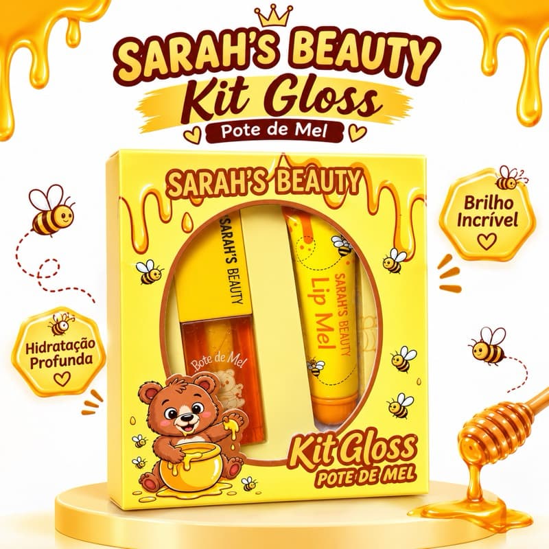 Kit Gloss Pote De Mel Sarah’s Beauty Lip Gloss Hidratante Brilho Intenso Lábios Macios Kit Presente Feminino.