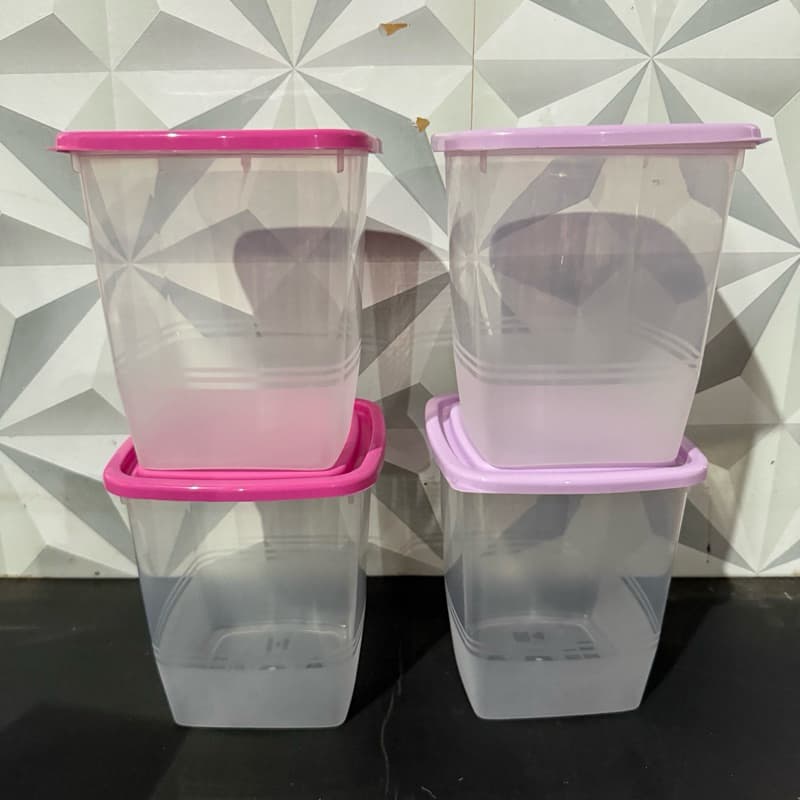 Jogo de pote de plástico retangular 2 peças rosa e lilás 1,95 L para alimentos geladeira kit conjunto potes plásticos
