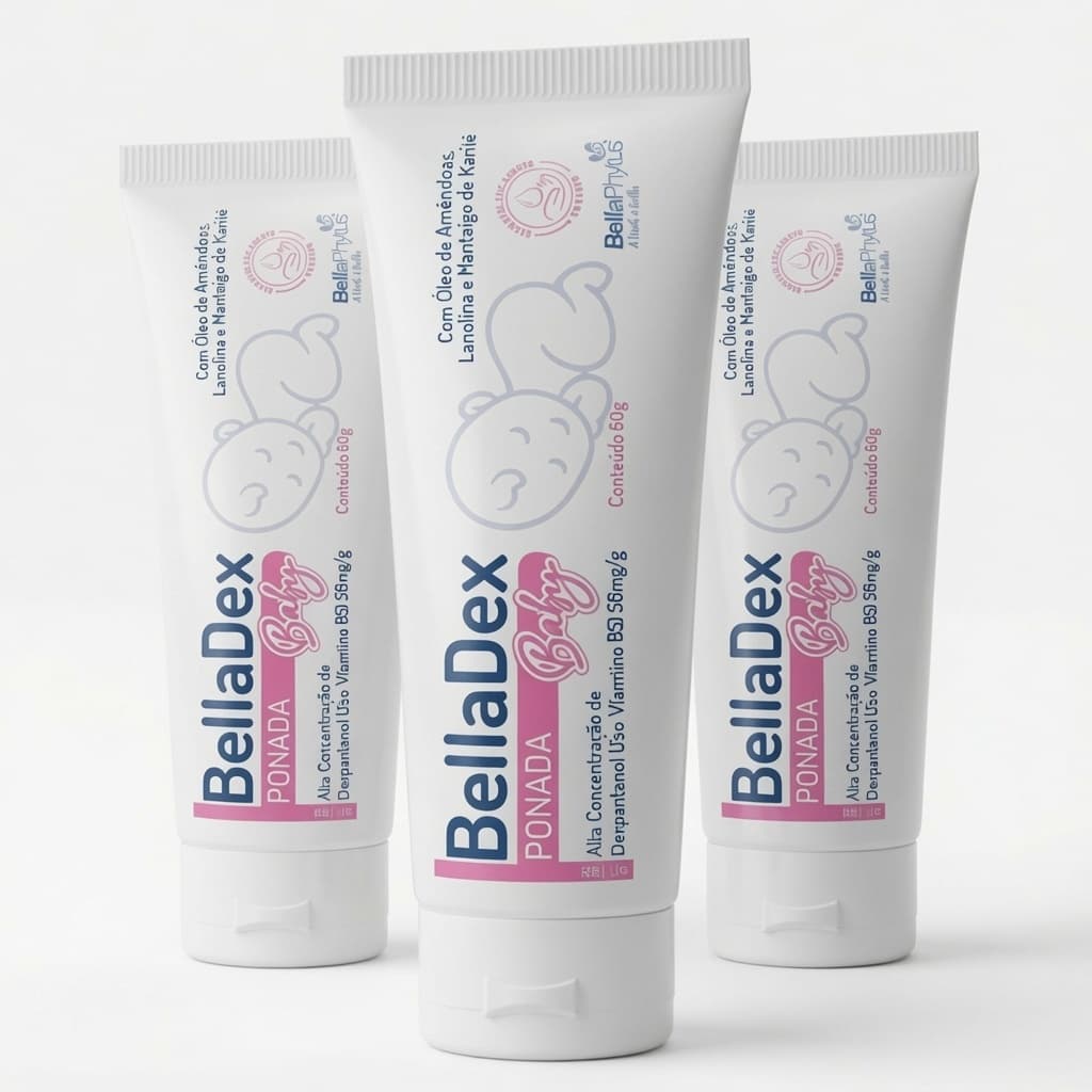 Kit 3 Pomadas BellaDex Baby 60g Protege, Hidrata e Previne Assaduras Dexpantenol e Manteiga de Karité