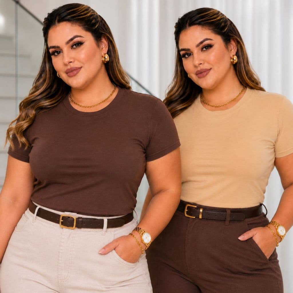 Kit 2 Blusas Plus Size Feminina Básica Dia a dia para Trabalhar Confortável G1 G2 G3 Algodão