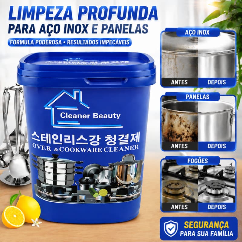Pasta limpadora de cozinha para panelas aço inox, elimina gordura, crostas e manchas, uso em fogões e utensílios-E3