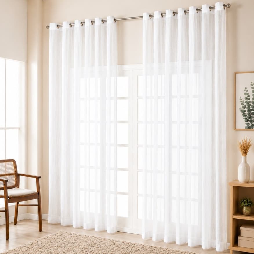 Cortina Luxo Voil Gaze De Linho Para Varão 6,00x2,50 Branca Sala/Quarto