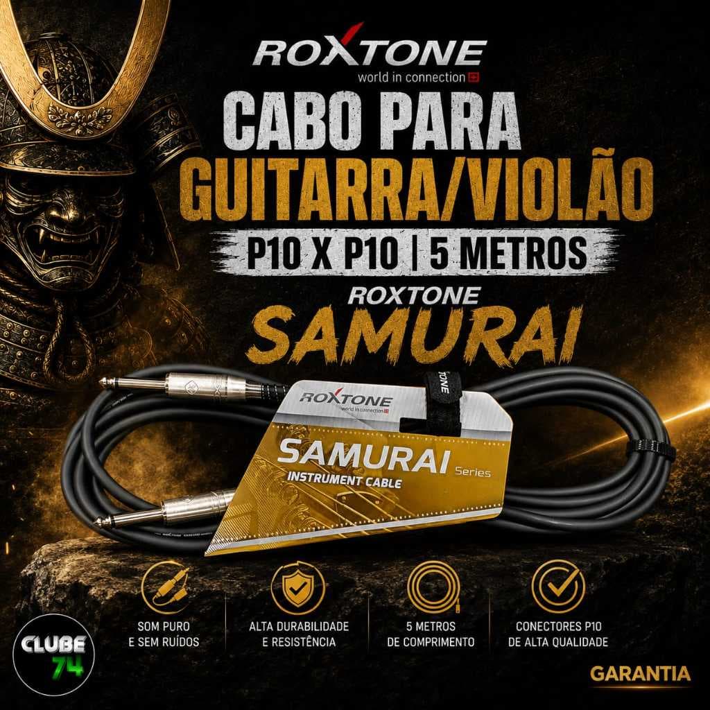 Cabo Para Guitarra/Violão P10 X P10 5 Metros Roxtone Samurai Oferta!