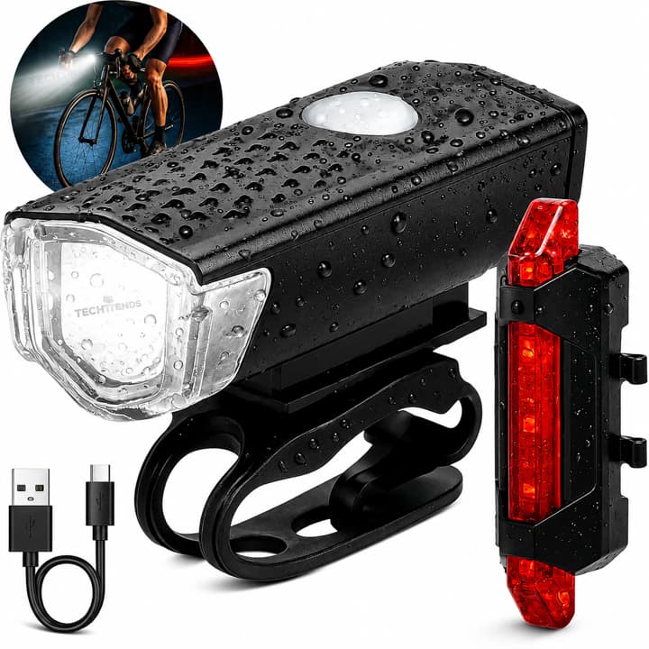 Kit Farol LED Bicicleta Recarregável USB + Lanterna Traseira Bike MTB Speed Impermeável