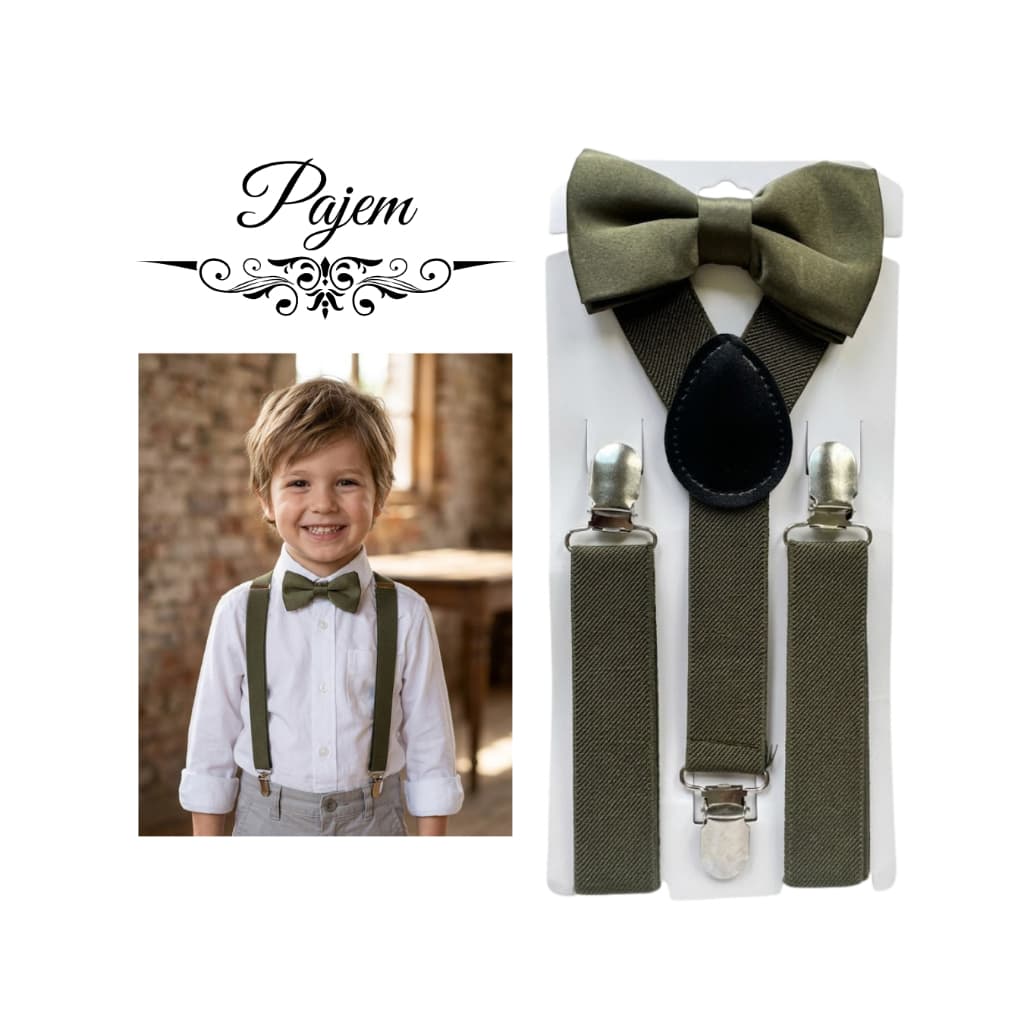 Kit Infantil Verde Oliva – Gravata Borboleta + Suspensório