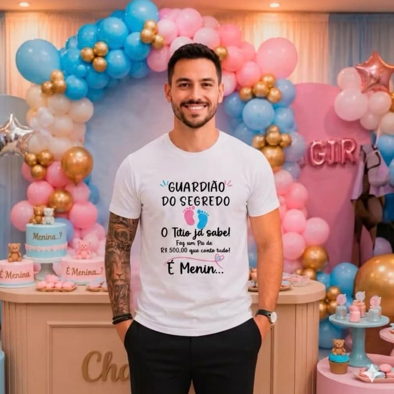 Camiseta Chá Revelação Guardião do Segredo Titio já sabe