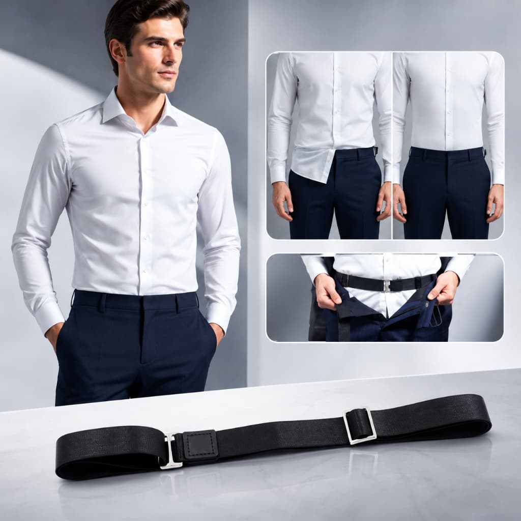Cinto Segura Camisa Social Suspensório Esticador Elástico Prendedor Anti-Rugas Masculino Ajustável