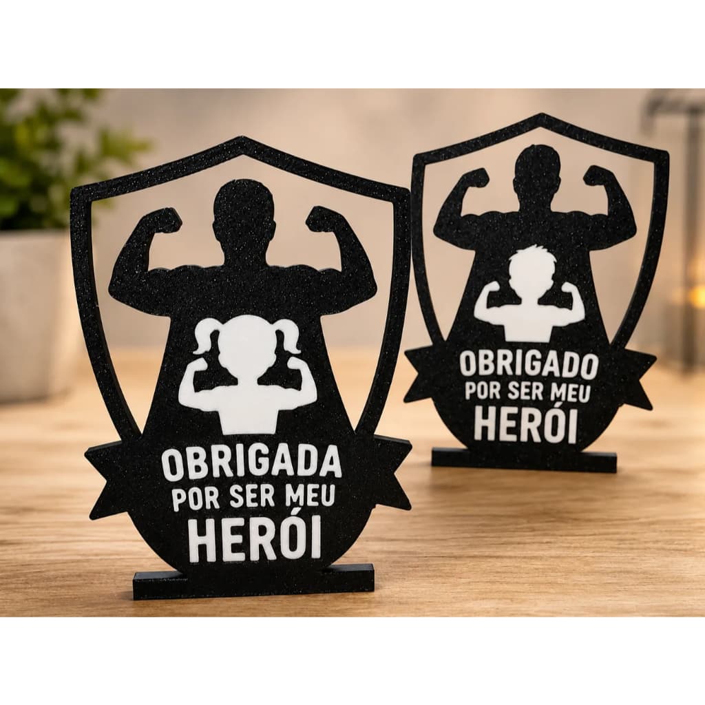 Troféu Escudo Pai Meu Herói Presente para Pai 3D (com variação para Filho/Filha) Presente para o Papai