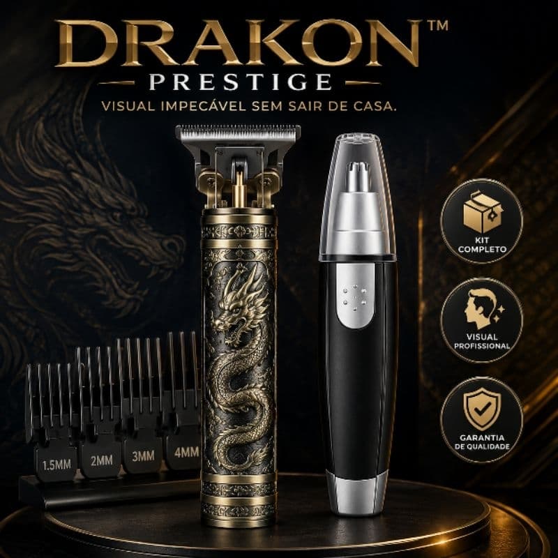Kit Máquina Cortar Cabelo Profissional Dragão + Aparador de Pelos Nariz Sem Fio Drakon Prestige™