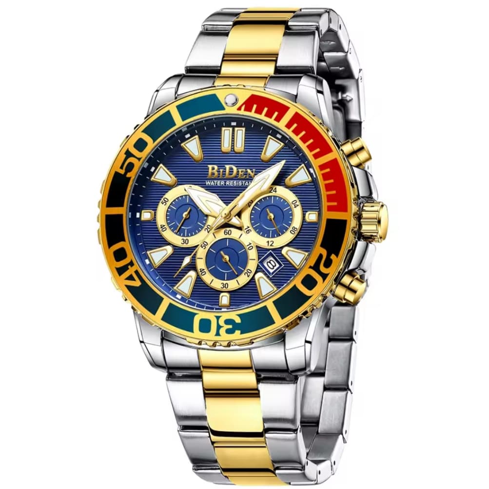 Relógio masculino GENTLEMAN BiDen tres mostradores analógico 3ATM Negócios Aço Inoxidável + BAG Proteção